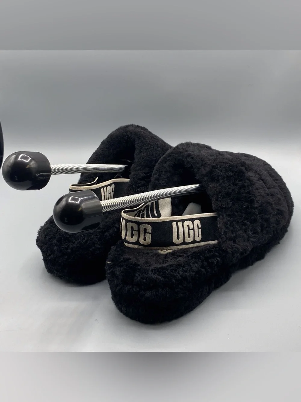 UGG Black Fluffy Sandals​